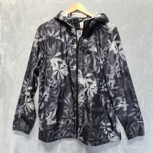 The North Face Jacket Womens Size XL Windwall Windbreaker Black Gray Leaf Patter